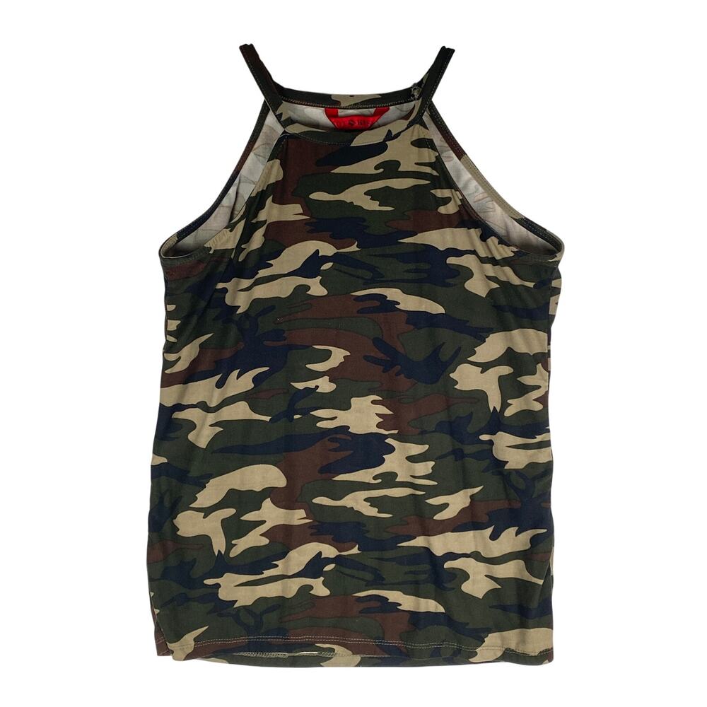 Hot Kiss Camo Woodland Tank Top Women XL Y2K Grunge Streetwear Army Military